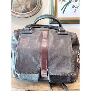 Botkier Dark Gray Pebbled Leather Satchel Crossbody Purse Brown Trim